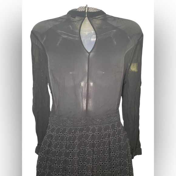 AllSaints Lilith Eyelet Fit & Flare Black Semi Sheer Dress Size 4 - Picture 8 of 10